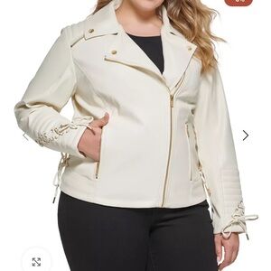 GUESS
Women's Plus Size Faux-Leather Asymmetric Moto Coat